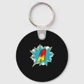 Letter A Superhero Name Comic Letter Retro Costume Sleutelhanger (Voorkant)