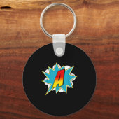 Letter A Superhero Name Comic Letter Retro Costume Sleutelhanger (Voorkant)