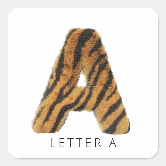 Letter A tijgerbont Vierkante Sticker (Voorkant)