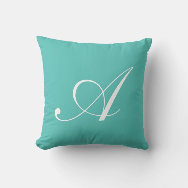 Letter A Turquoise Monogram Pillow Kussen (Voorkant)