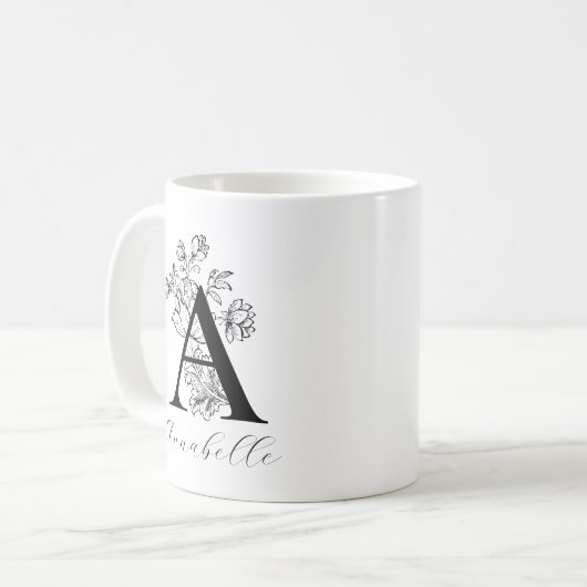  letter A van het Floral Monogram Koffiemok (Voorkant links)