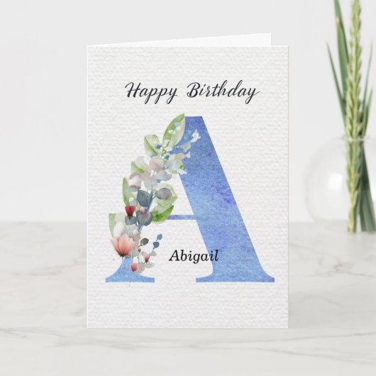 Letter A Verjaardag Aangepaste Naam Haar Blauwe Mo Kaart (Voorkant)