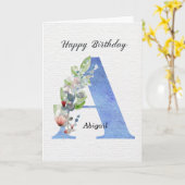 Letter A Verjaardag Aangepaste Naam Haar Blauwe Mo Kaart (Gele Bloem)