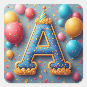 🎂 Letter A Verjaardagstaart Pastel Feest Voor Kin Vierkante Sticker