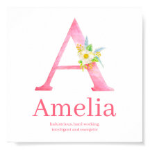 Letter A waterverf art roze Amelia naam betekent