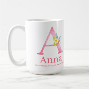 Letter A waterverf boho roze Anna naam met beteken Koffiemok
