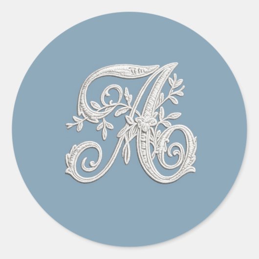 Letter A Wit Geborduurd Uitzicht Monogram Elke Kle Ronde Sticker (Voorkant)