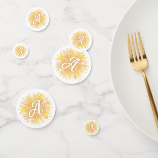Letter A Zonnebloem Voornaam Monogram Initiaal Confetti (Groep)