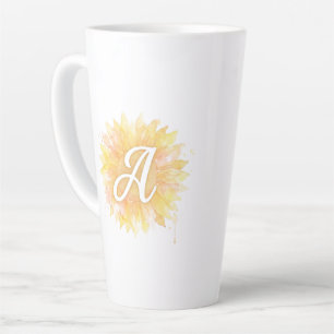 Letter A Zonnebloem Voornaam Monogram Initiaal Latte Mok