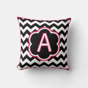 Letter A Zwart en Wit Chevron Monogram Kussen