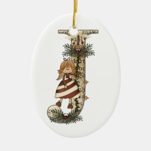 Letter Art - J - Kerstangel Ornament