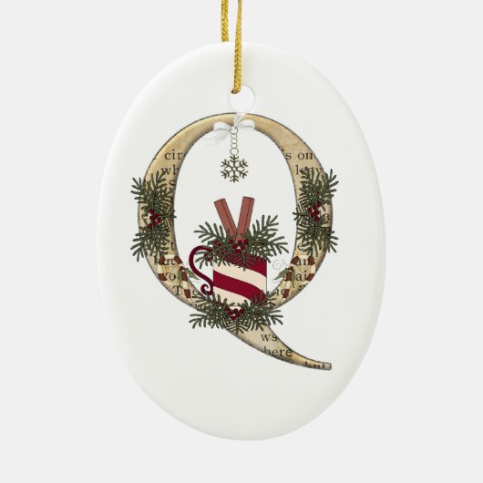 Letter Art - Q - kerstcadeaubon Mok-versiering Keramisch Ornament (Achterkant)