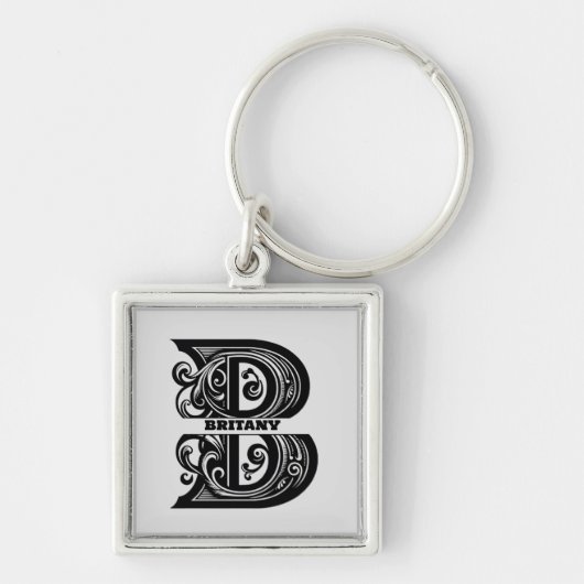 Letter B Aangepast monogram Sleutelhanger (Voorkant)