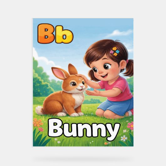 Letter B Alphabet Poster – B is for Bunny – Cute  (Voorkant)