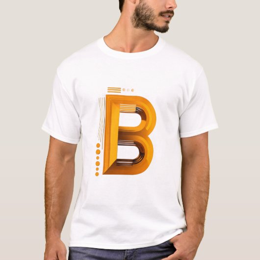 Letter B – Amber 3D Monogram on Deep Black T-shirt (Voorkant)