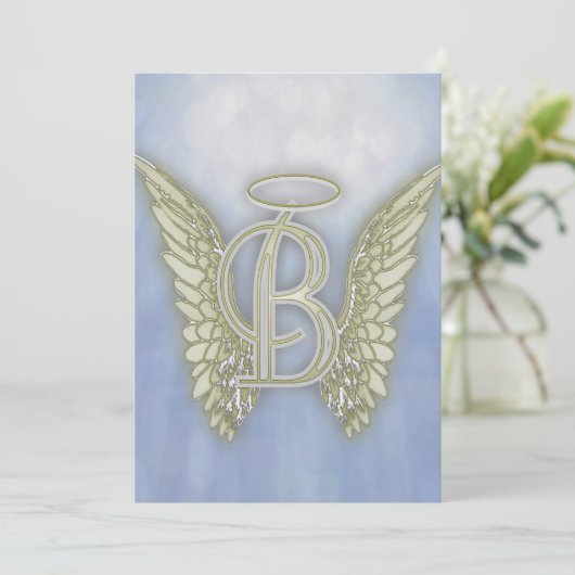 Letter B Angel Monogram Kaart (Staand voorkant)