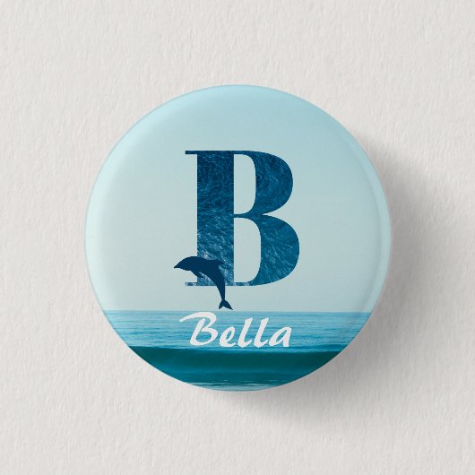 Letter B Blauwe Oceaan Ronde Button 3,2 Cm (Voorkant)