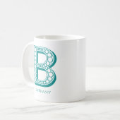 Letter B Blauwgroen Monogram Modern Naam Koffiemok (Voorkant links)