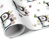 Letter B Bloemenschildering Vlinder Monogram Cadeaupapier (Rol Hoek)