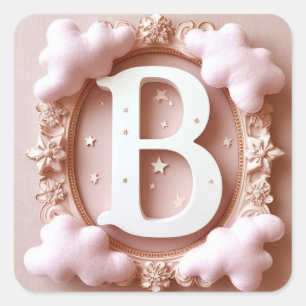 💖 Letter B Bloemrijke Wolken Baby Thema 💖 Vierkante Sticker
