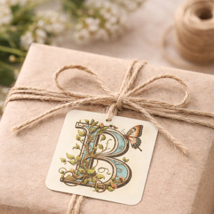 Letter B Butterfly Elegant Natuur-geïnspireerd Vierkante Sticker
