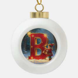Letter B Christmas Bell Personalized Initial Keramische Bal Ornament