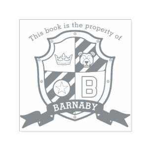 Letter B crest aangepaste naam beer kinder bibliot Zelfinktende Stempel