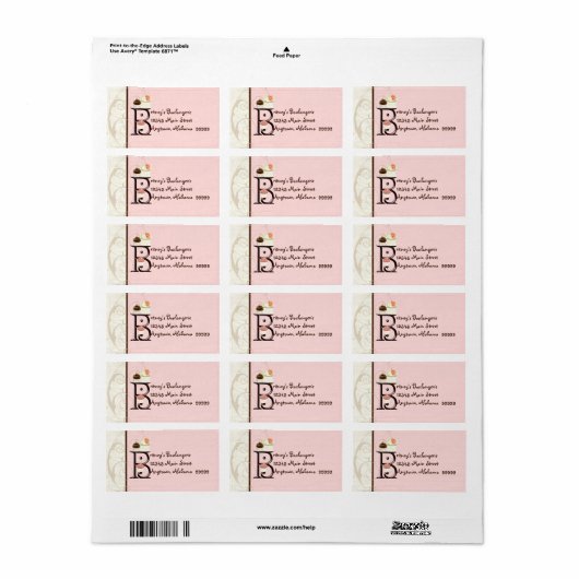Letter B Cupcake Business Address Mailing Labels (Full Sheet)