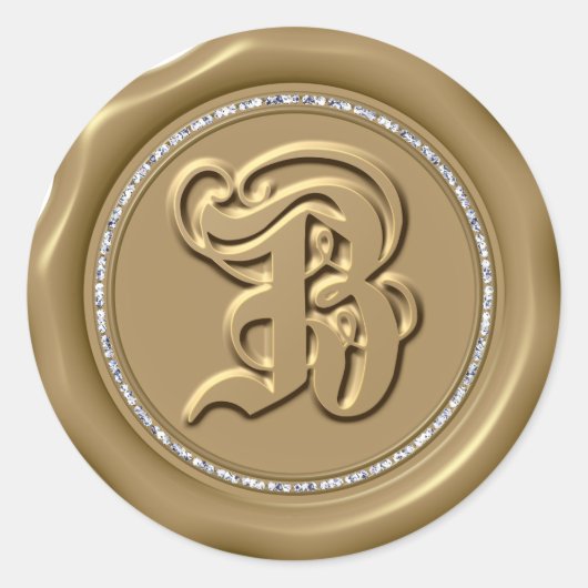 *~* Letter B Diamond Circle GOUDEN Wax Seal Sticke Ronde Sticker (Voorkant)