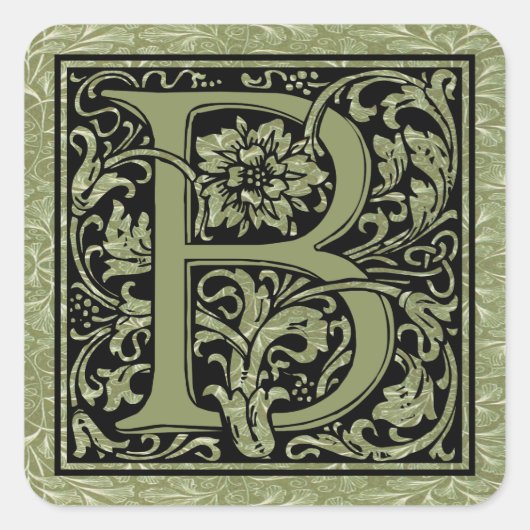 Letter B Eerste letter Monogram Vierkante Sticker (Voorkant)
