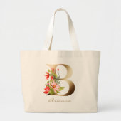 Letter B Elegant Floral Gold Monogram Grote Tote Bag (Voorkant)