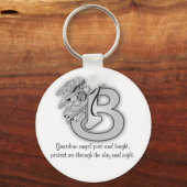Letter B-engelenmonogram alfabet initiaal zwart en Sleutelhanger (Voorkant)