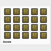 Letter B First Letter Faux Gold Black Vierkante Sticker (Vel)