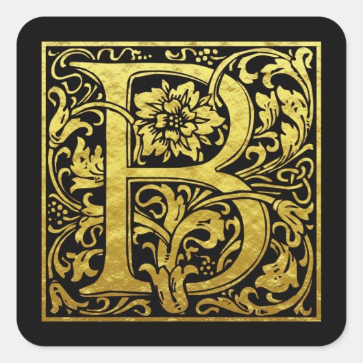 Letter B First Letter Faux Gold Black Vierkante Sticker (Voorkant)