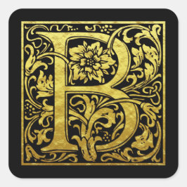 Letter B First Letter Faux Gold Black Vierkante Sticker