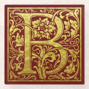 Letter B First Letter Faux Gold Red Glazen Onderzetter