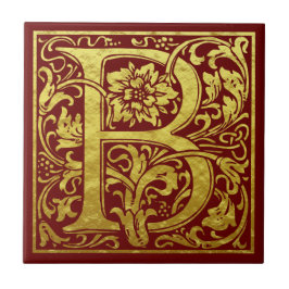 Letter B First Letter Faux Gold Red Tegeltje
