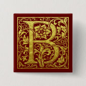 Letter B First Letter Faux Gold Red Vierkante Button 5,1 Cm (Voorkant)