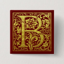Letter B First Letter Faux Gold Red Vierkante Button 5,1 Cm