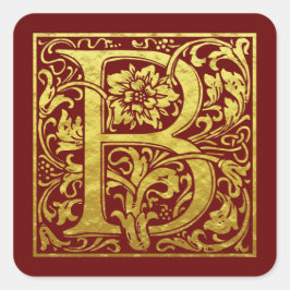 Letter B First Letter Faux Gold Red Vierkante Sticker