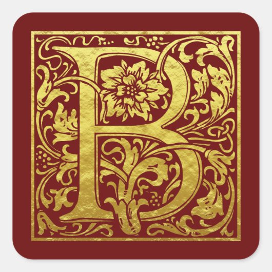 Letter B First Letter Faux Gold Red Vierkante Sticker (Voorkant)