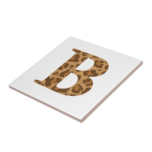 Letter B First Name Monogram Initiaal Leopard Prin Tegeltje (Zijkant)