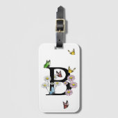 Letter B Floral Butterfly Monogram Initiaal Bagagelabel (Voorkant (verticaal))