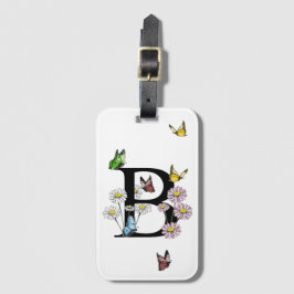 Letter B Floral Butterfly Monogram Initiaal Bagagelabel