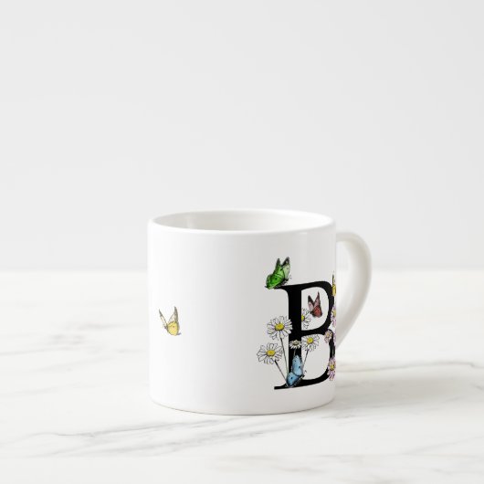 Letter B Floral Butterfly Monogram Initiaal Espresso Kop (Voorkant rechts)