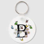 Letter B Floral Butterfly Monogram Initiaal Sleutelhanger (Voorkant)