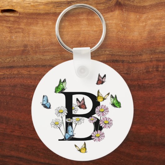 Letter B Floral Butterfly Monogram Initiaal Sleutelhanger (Achterkant)