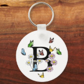 Letter B Floral Butterfly Monogram Initiaal Sleutelhanger (Voorkant)