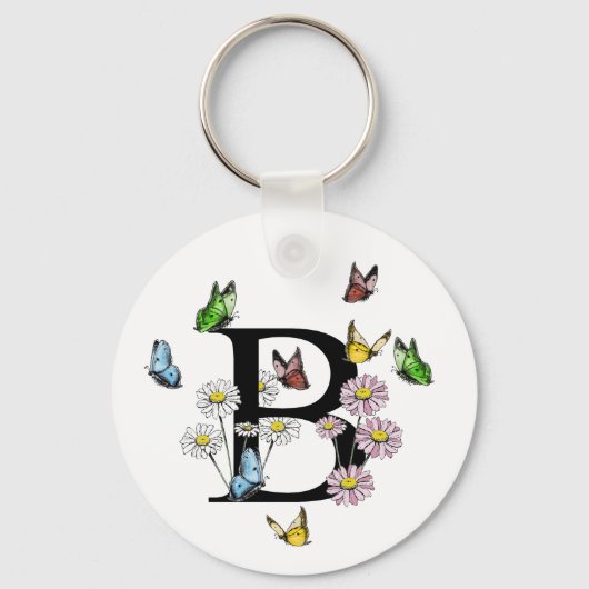 Letter B Floral Butterfly Monogram Initiaal Sleutelhanger (Achterkant)