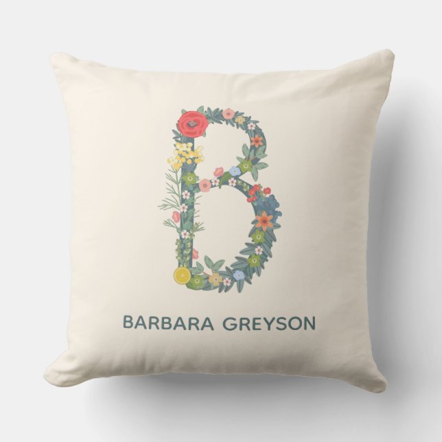 Letter B Floral Garden Monogram personaliseren Buitenkussen (Voorkant)